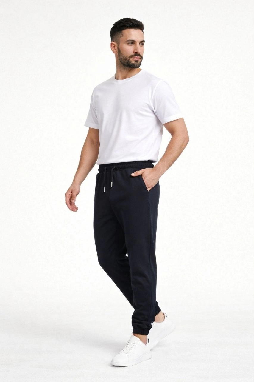 Erkek Jogger Eşofman Altı Rahat Kalıp, Cepli, Lastikli Paça, Günlük Spor Pantolon - Siyah