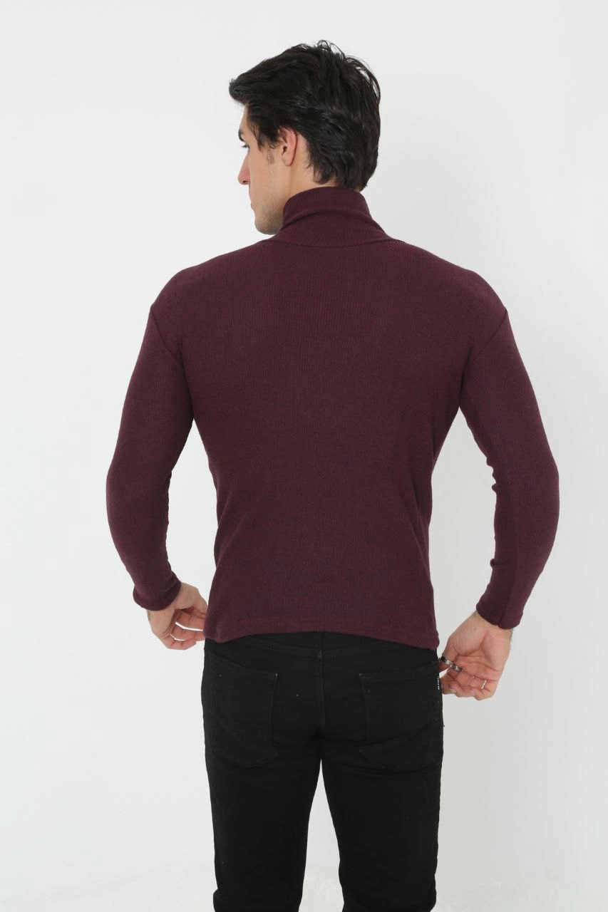 Erkek Fitilli Kaşkorse Kumaş Boğazlı Full Likralı Slimfit Body - Bordo