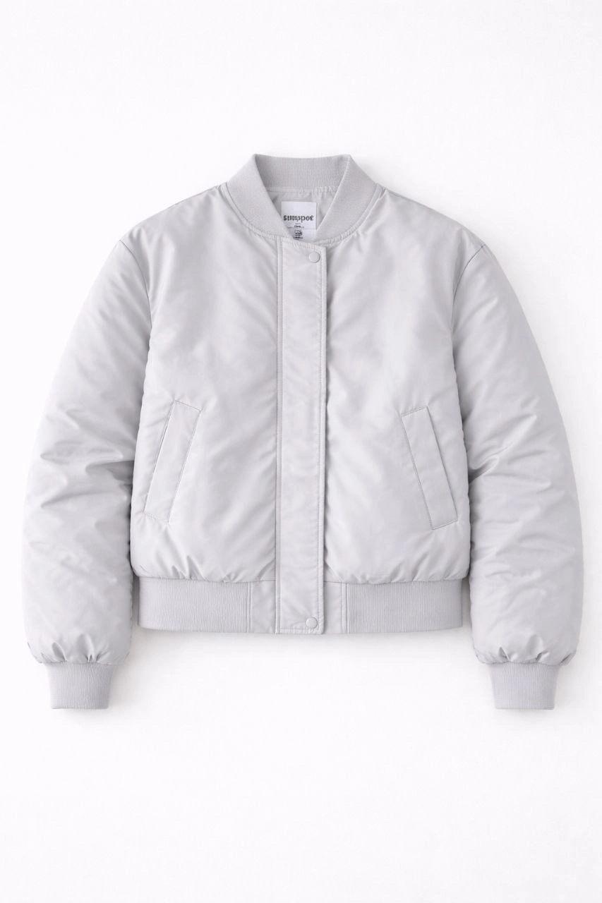 Kadın Premium Bomber Ceket Çıtçıt Kapamalı, Ribana Manşetli, Astarlı, Regular Fit Mont - Beyaz