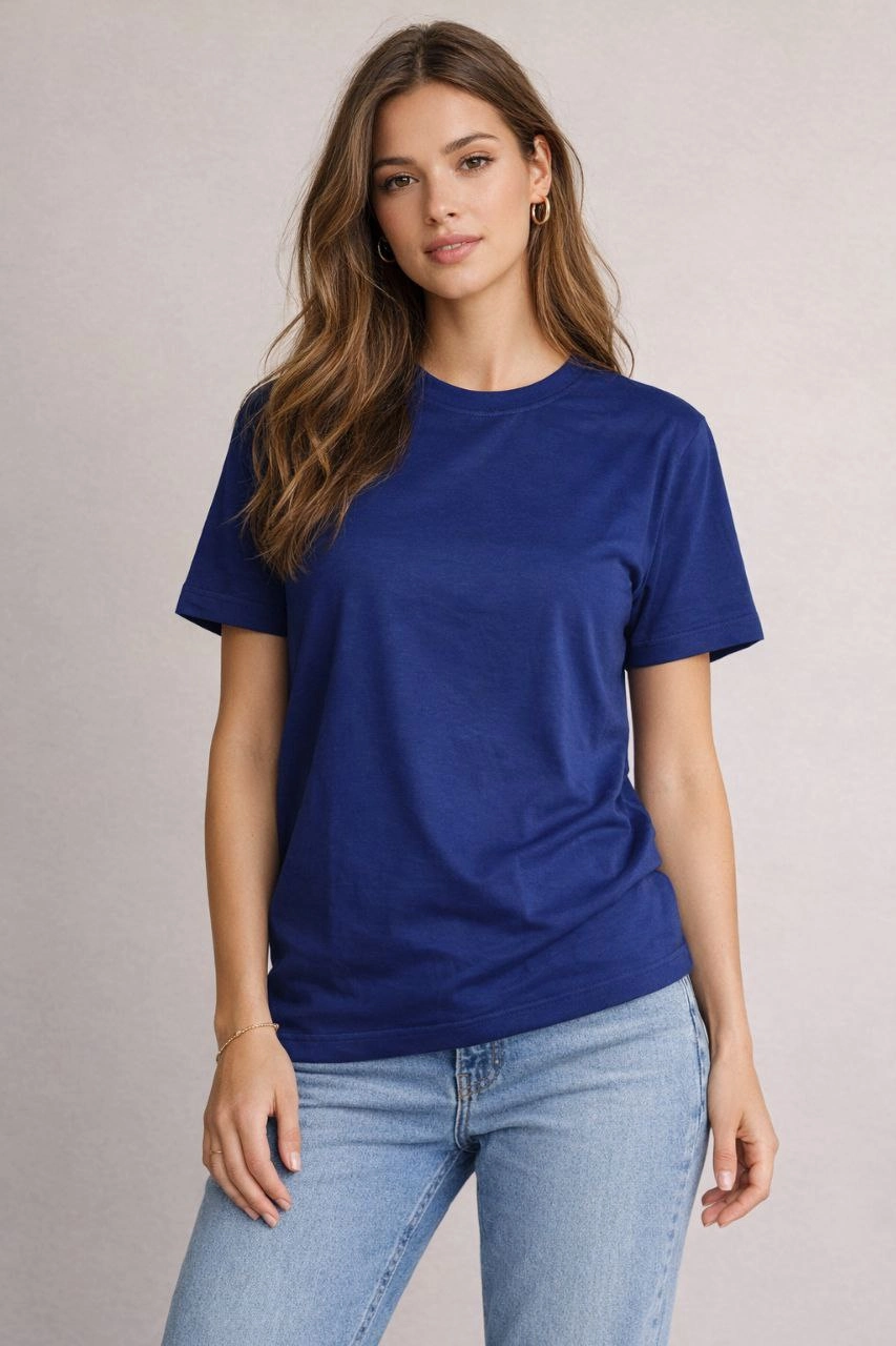 Kadın Osy Modal yumuşak dokulu Kumaş Bisiklet Yaka T-shirt - Lacivert