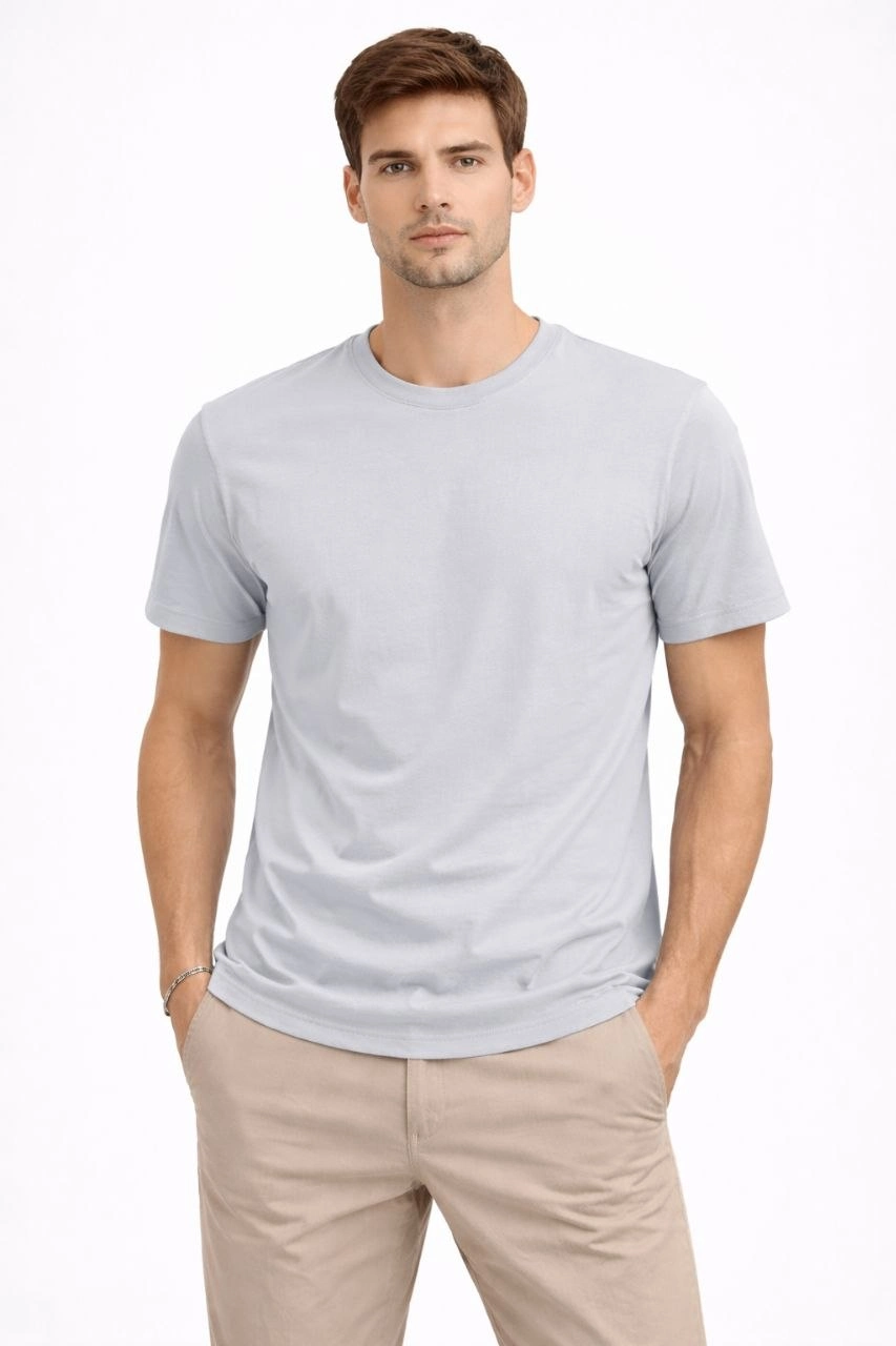 Erkek Bisiklet Yaka Tişört Regular Kalıp Basic Pamuklu Günlük Kullanım T-shirt - Gri