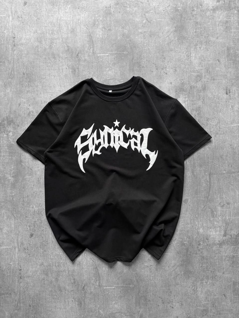 Kadın Bisiklet Yaka Ön Baskılı Kısa Kollu Tişört Streetwear Günlük Basic Pamuklu T-shirt - Siyah