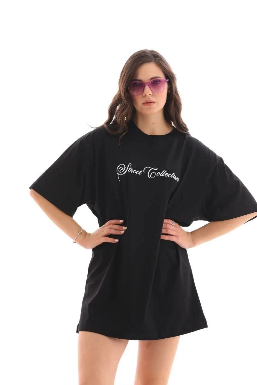 Kadın Baskılı T-Shirt Kısa Kol Bisiklet Yaka Regular Rahat Kalıp Günlük Tişört - Siyah