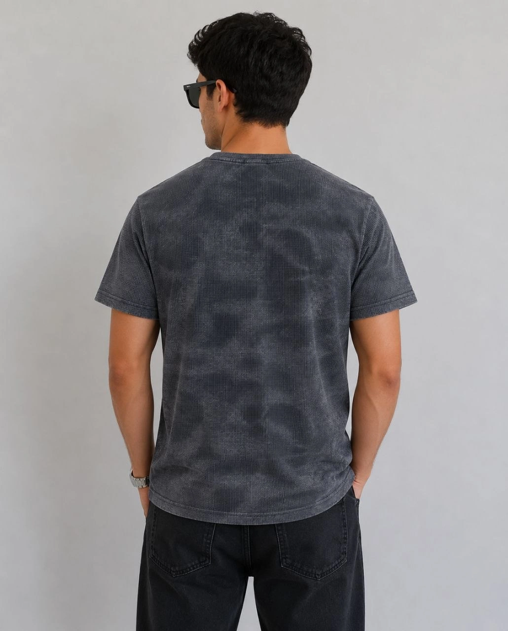 Erkek Batik Desenli Tişört Bisiklet Yaka Kısa Kol Regular Fit T-shirt - Füme
