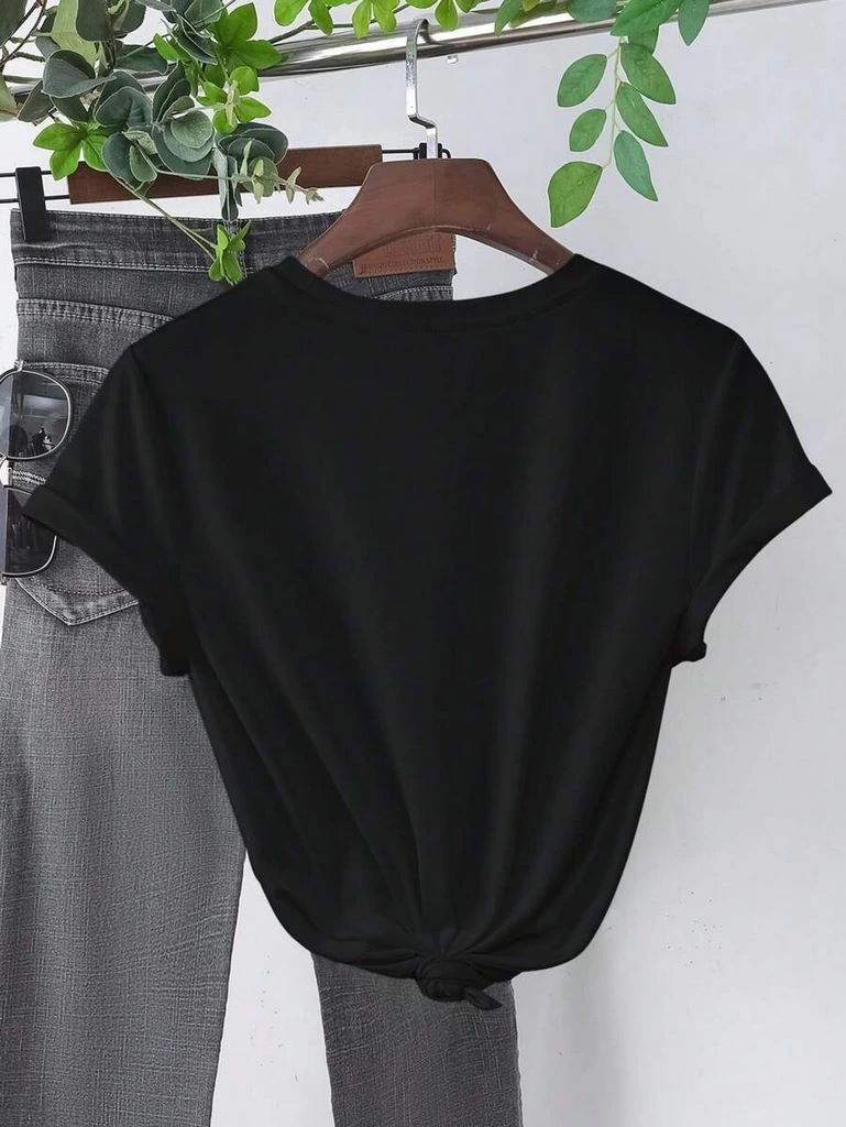 Baskılı Kadın Kısa kol T-shirt - Siyah