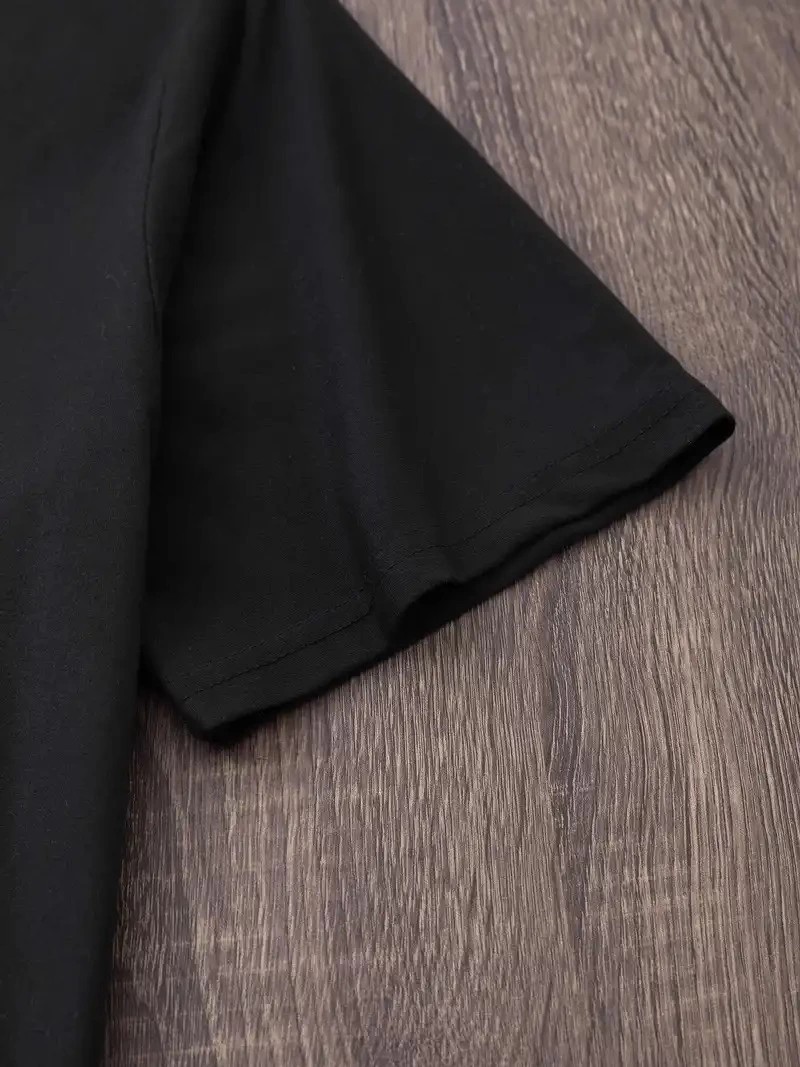 Kadın Baskılı Tişort Kısa Kol Bisiklet Yaka Ovarsize T-Shirt - Siyah
