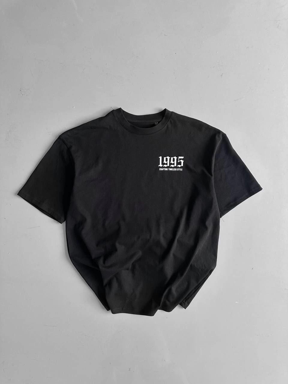 Erkek Penye Compack Baskılı Oversize Bisiklet Yaka Kısa Kol Yazlık T-shirt - Siyah