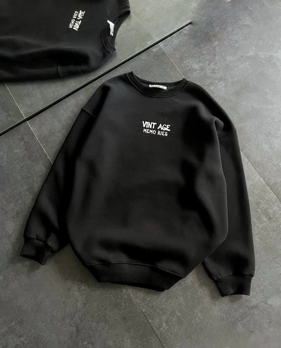 Kadın Bisiklet Yaka Üç İplik Baskılı Oversize SweatShirt - Siyah