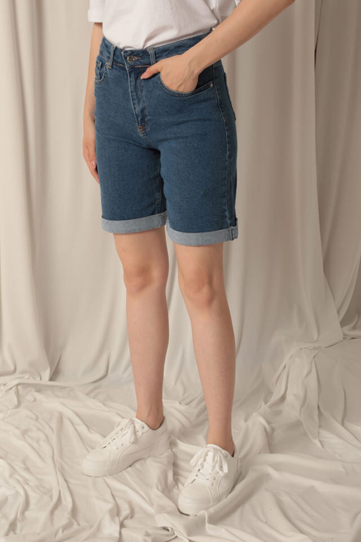 Denim Kumaş Kadın Mavi Şort