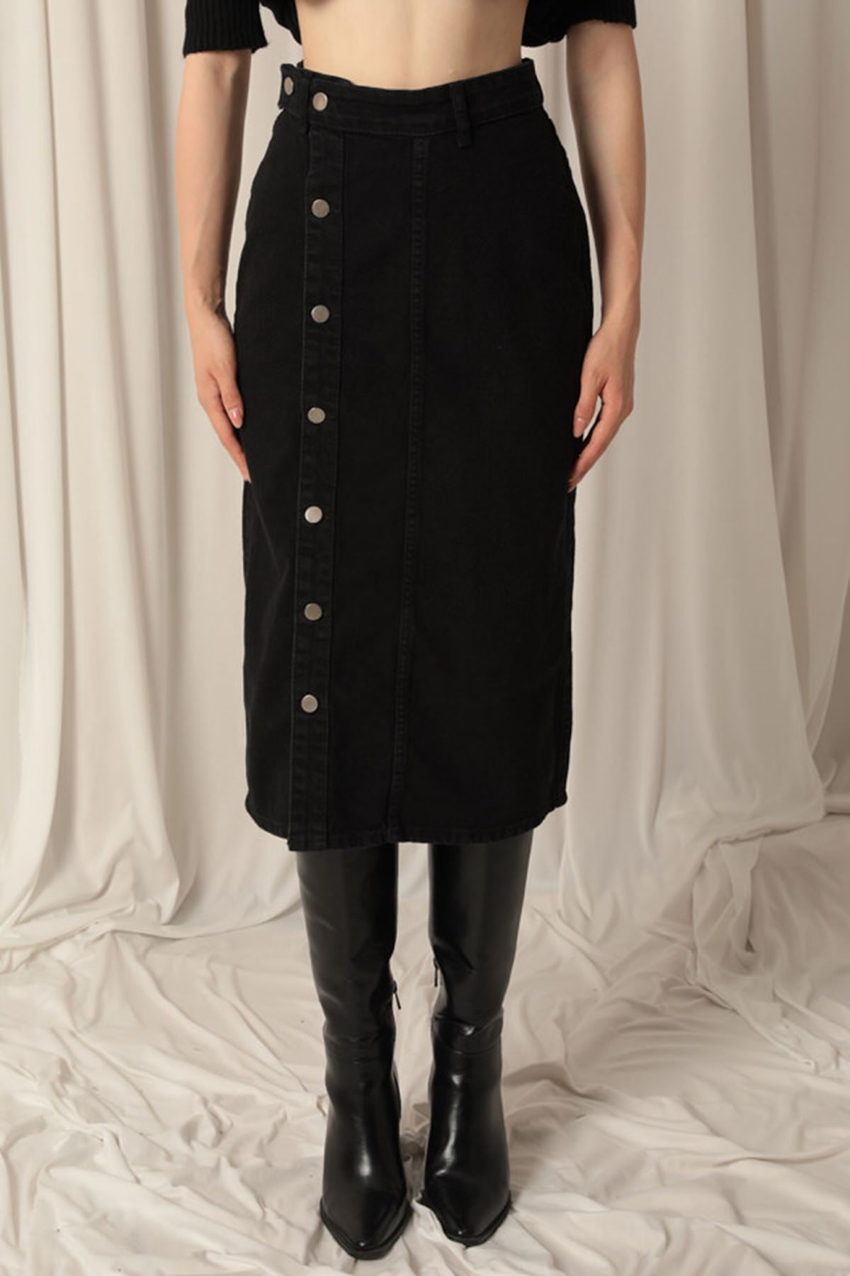 Denim Kumaş Kadın Siyah Etek