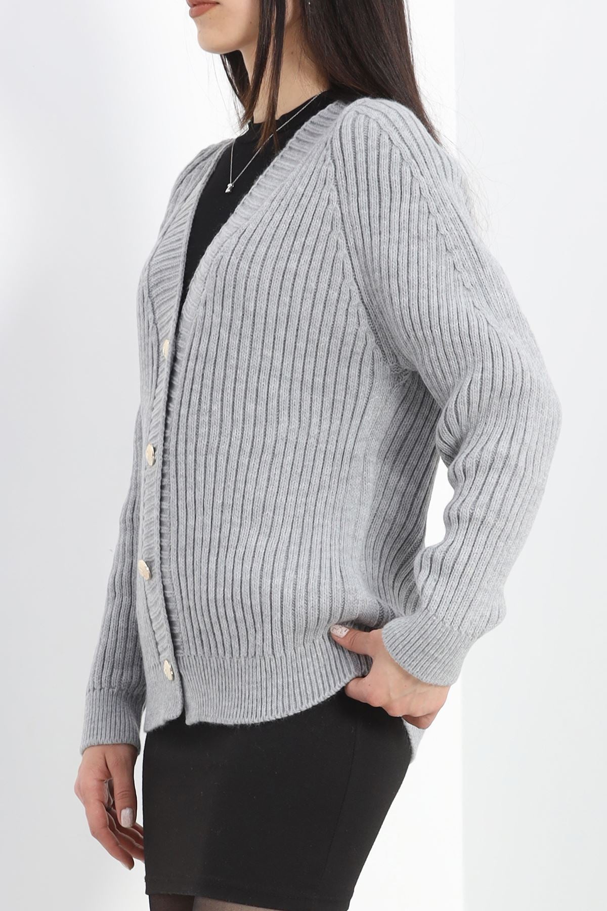 Düğmeli Triko Hırka Gri - 4039.1577.