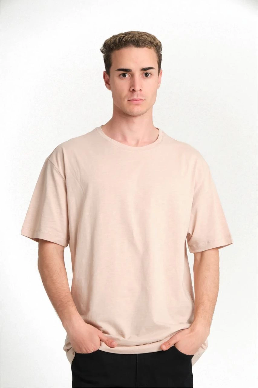 Erkek Düz Kısa kol Penye T-shirt - Bej