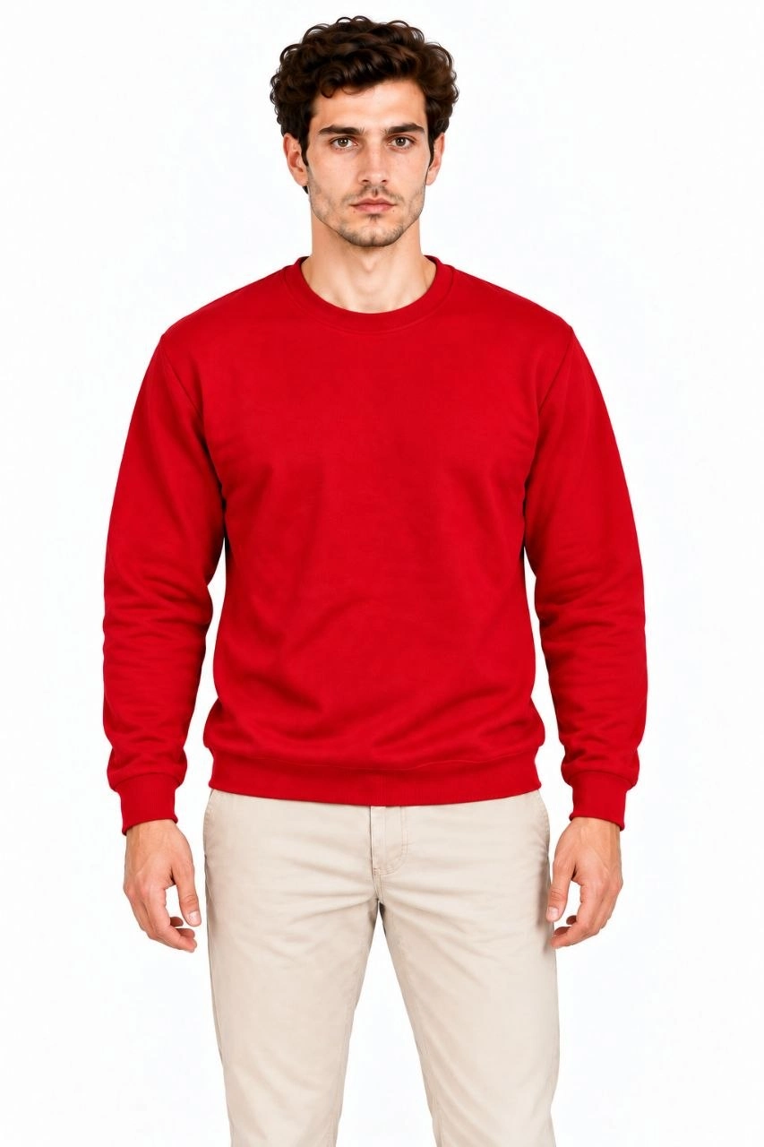 Erkek 2'Li Bisiklet Yaka İçi Şardonlu 2 İplik Düz Uzun Kollu Regular Fit Sweatshirt - Mavi & Kırmızı