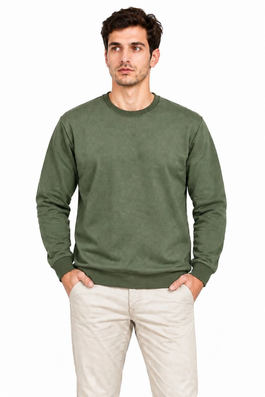 Erkek 3'Lü Bisiklet Yaka İçi Şardonlu 2 İplik Düz Uzun Kollu Regular Fit Sweatshirt -Bordo - Gri - Kırmızı