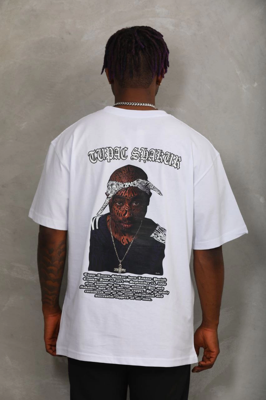 Erkek Kısa kol Baskılı Bisiklet Yaka T-Shirt - Beyaz