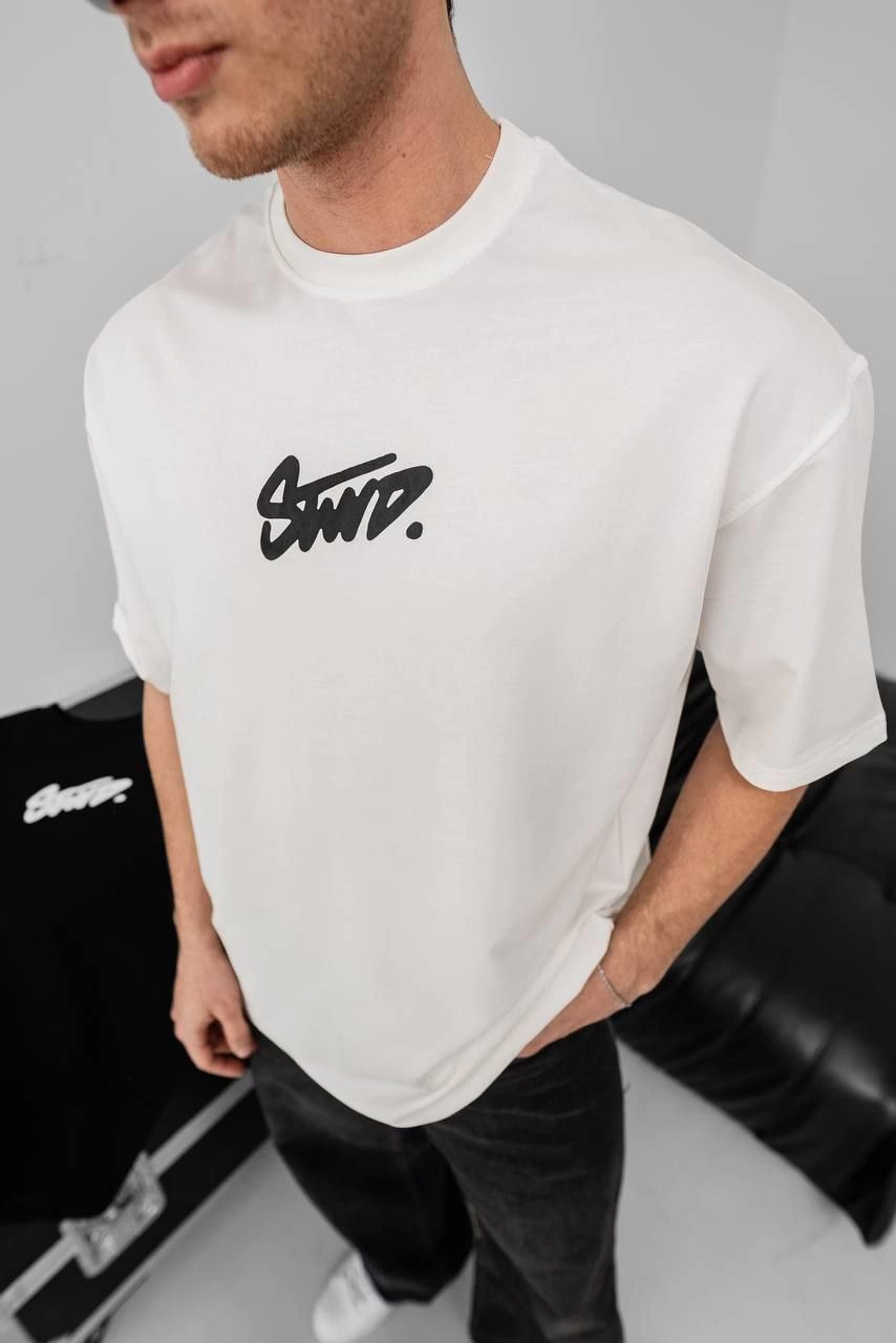 Erkek Baskılı Oversize Kısa kol - Beyaz
