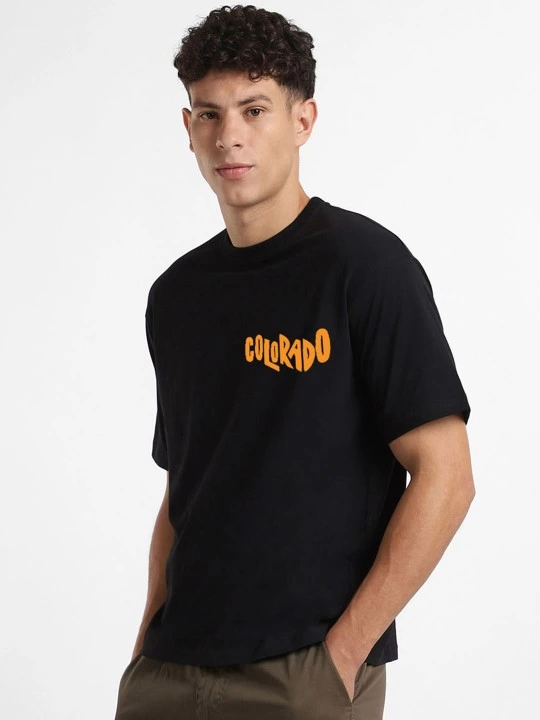 Erkek Baskılı Oversize Kısa kol T-shirt - Siyah
