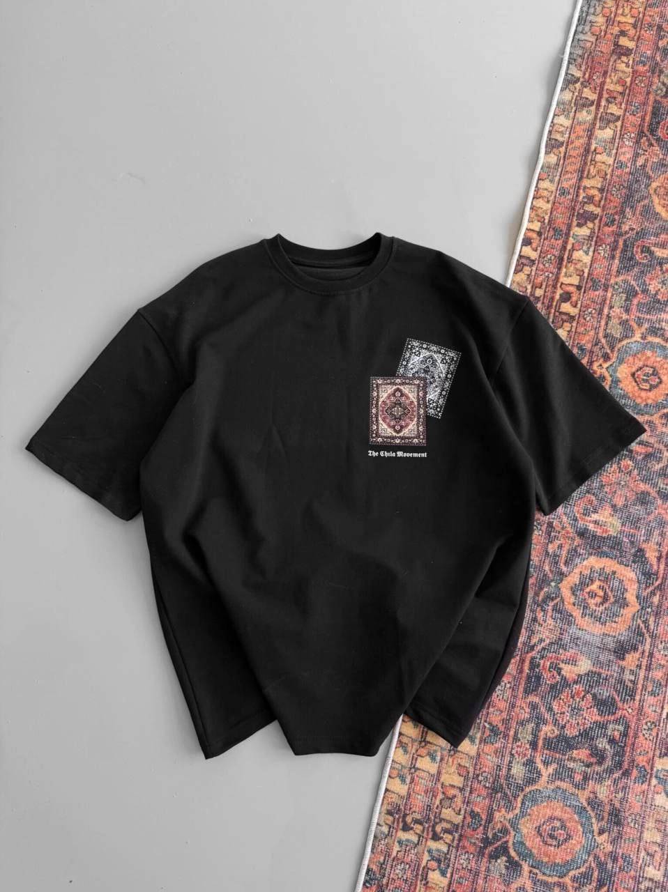 Erkek Baskılı Oversize Kısa kol T-shirt - Siyah