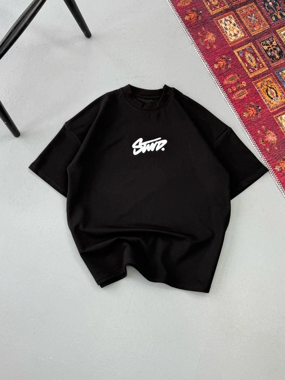 Erkek Baskılı Oversize Kısa kol T-shirt - Siyah