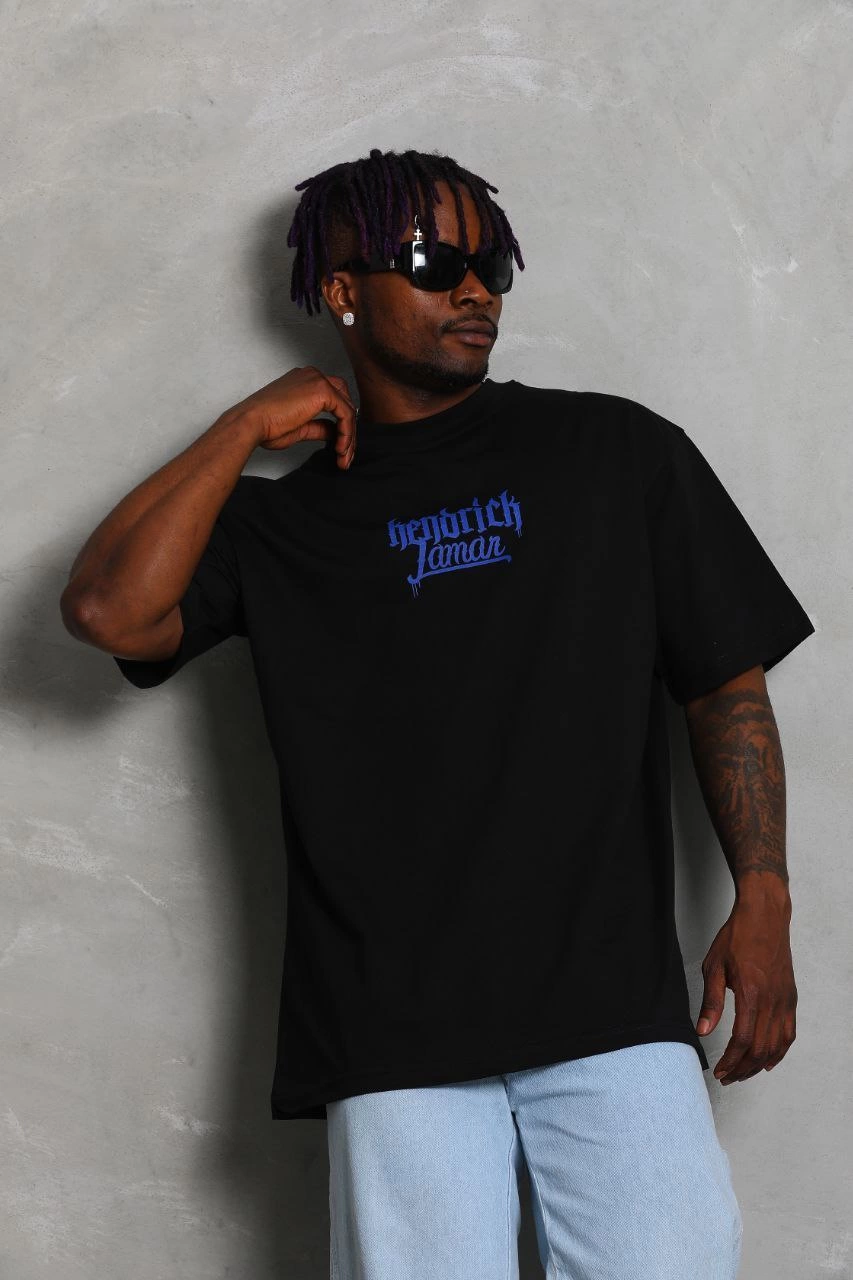 Erkek Baskılı Tişort Kısa Kol Bisiklet Yaka Ovarsize T-Shirt - - Siyah