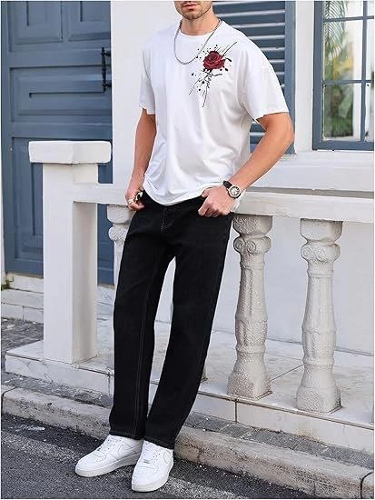 Erkek Baskılı T-Shirt Kısa Kol Bisiklet Yaka Regular Fit Rahat Kalıp Tişört- Beyaz