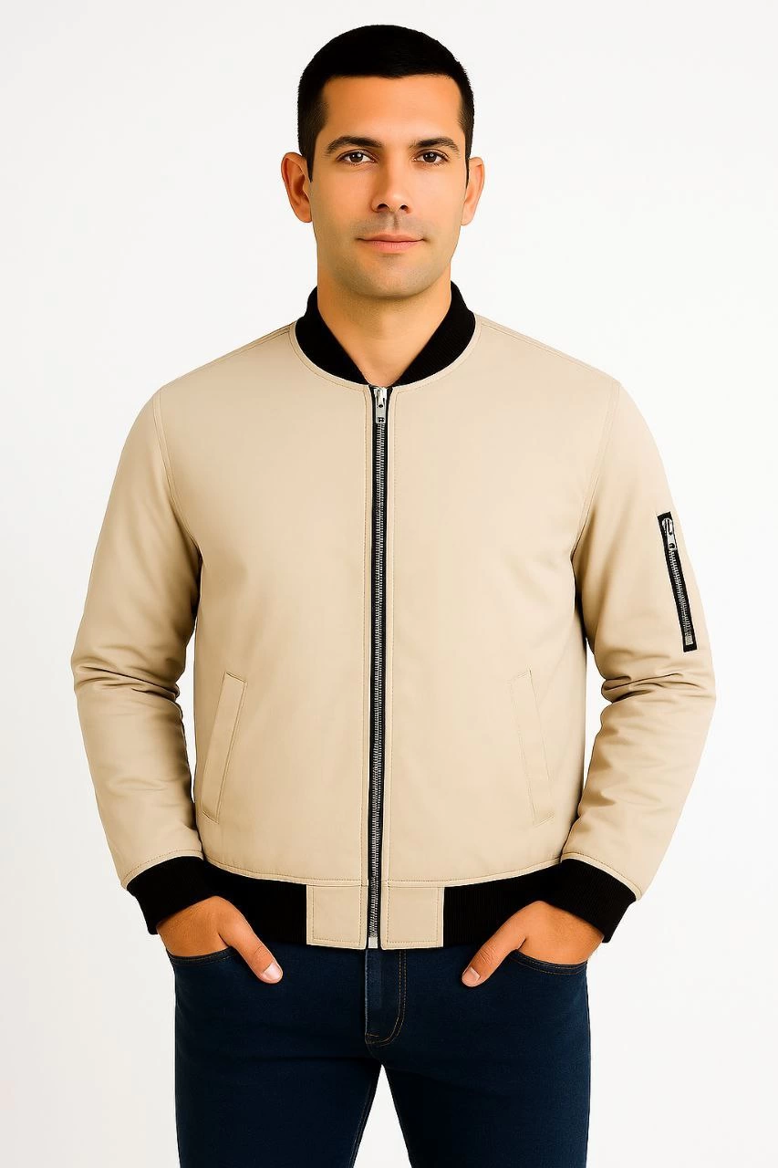 Erkek Bomber Mont Ceket Fermuarlı Kapitone İçi Astarlı Su İtici Regular Fit Uzun - Bej