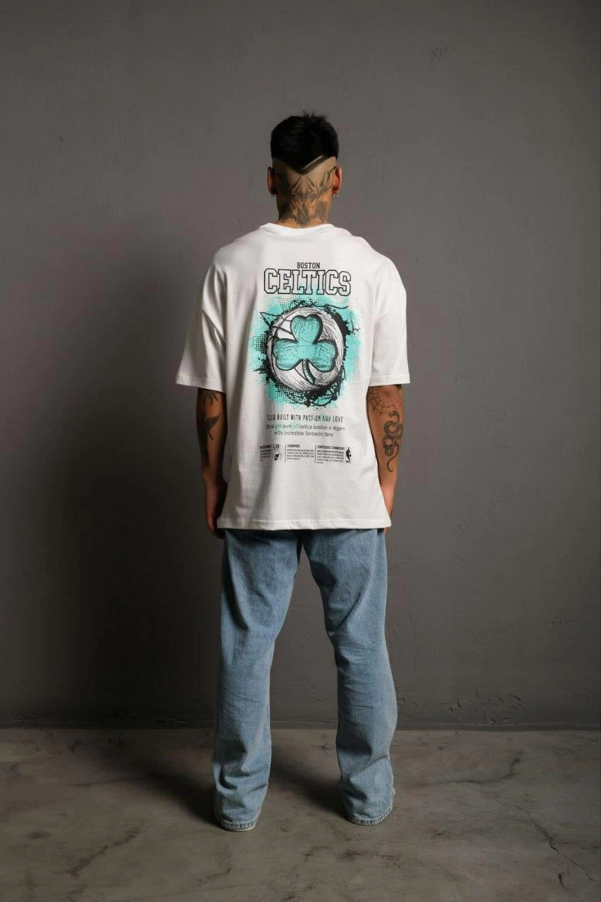Erkek Sırt Baskılı Kısa kol T-shirt - Beyaz