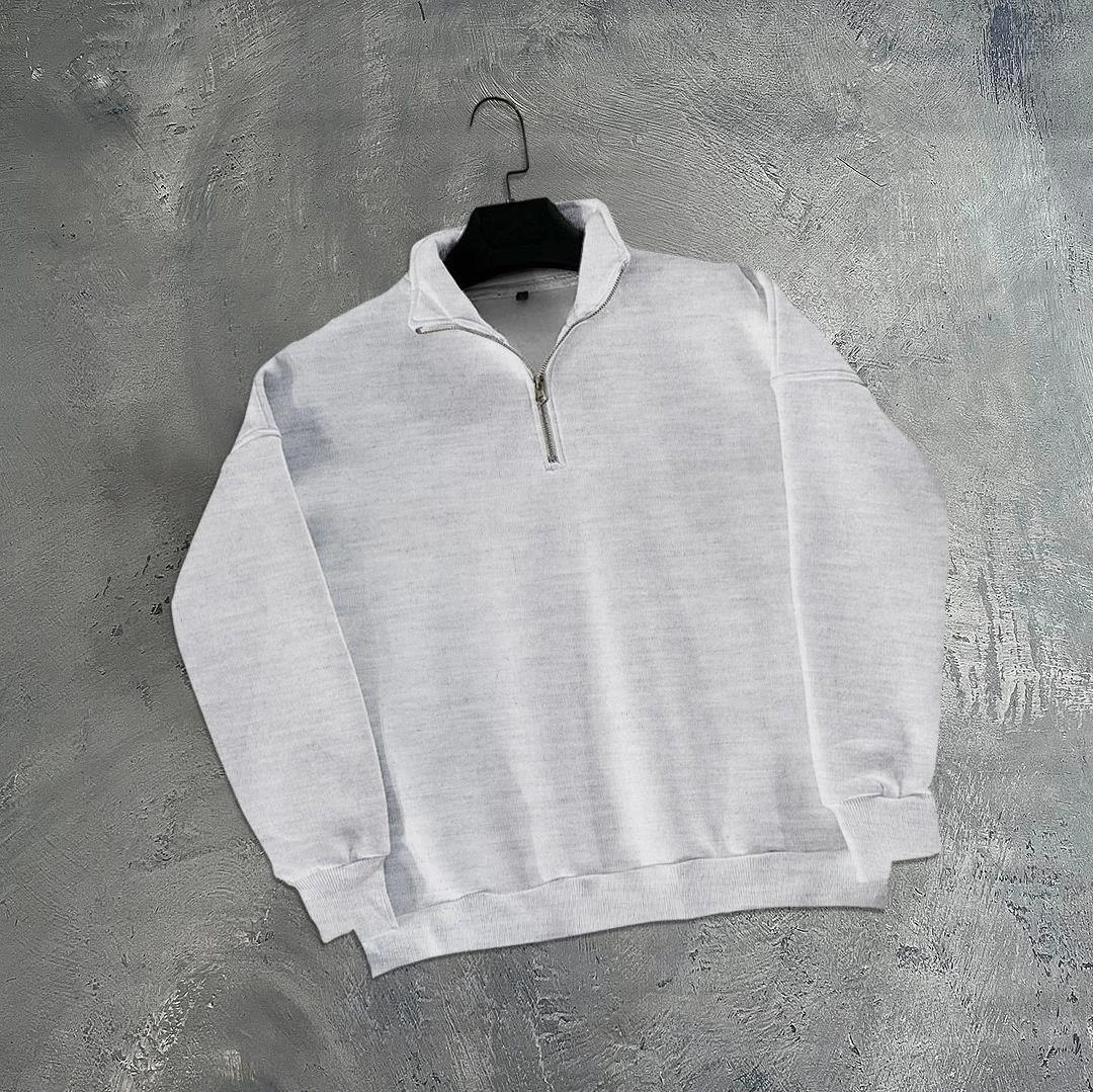 Erkek Yarım Fermuarlı Üç İplik Sweatshirt - Gri