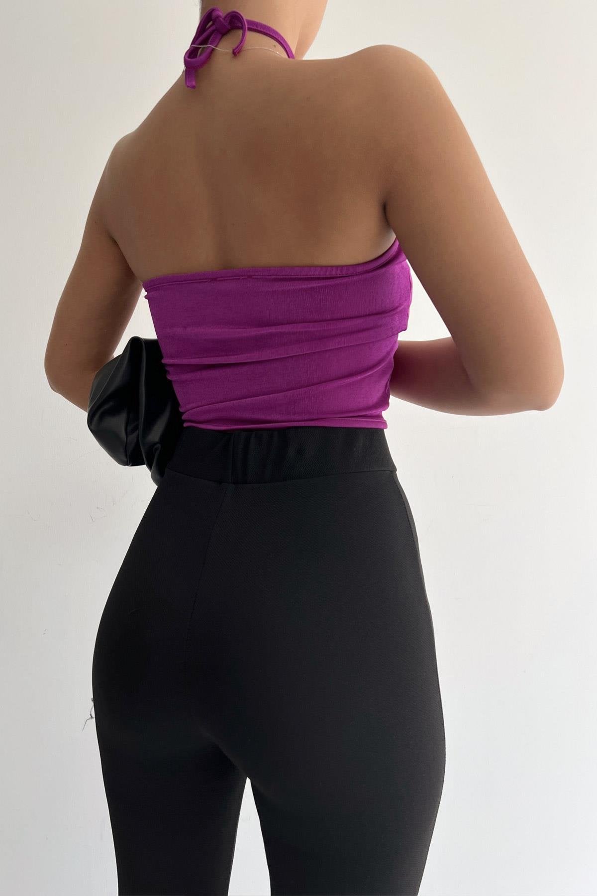 Halka Tokalı Cut Out Top Bluz Mor - 1514.9135.