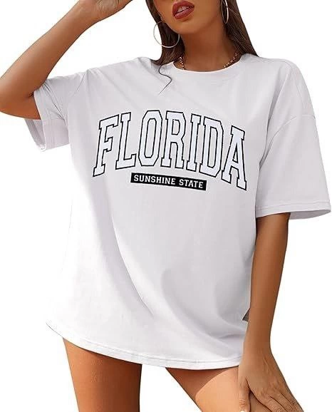 Kadın Baskılı T-Shirt Kısa Kol Bisiklet Yaka Ovarsize Rahat Kalıp Tişört - Beyaz