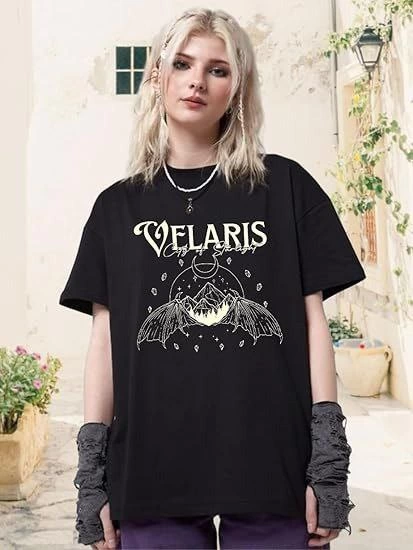 Kadın Baskılı T-Shirt Kısa Kol Bisiklet Yaka Ovarsize Rahat Kalıp Tişört - Siyah
