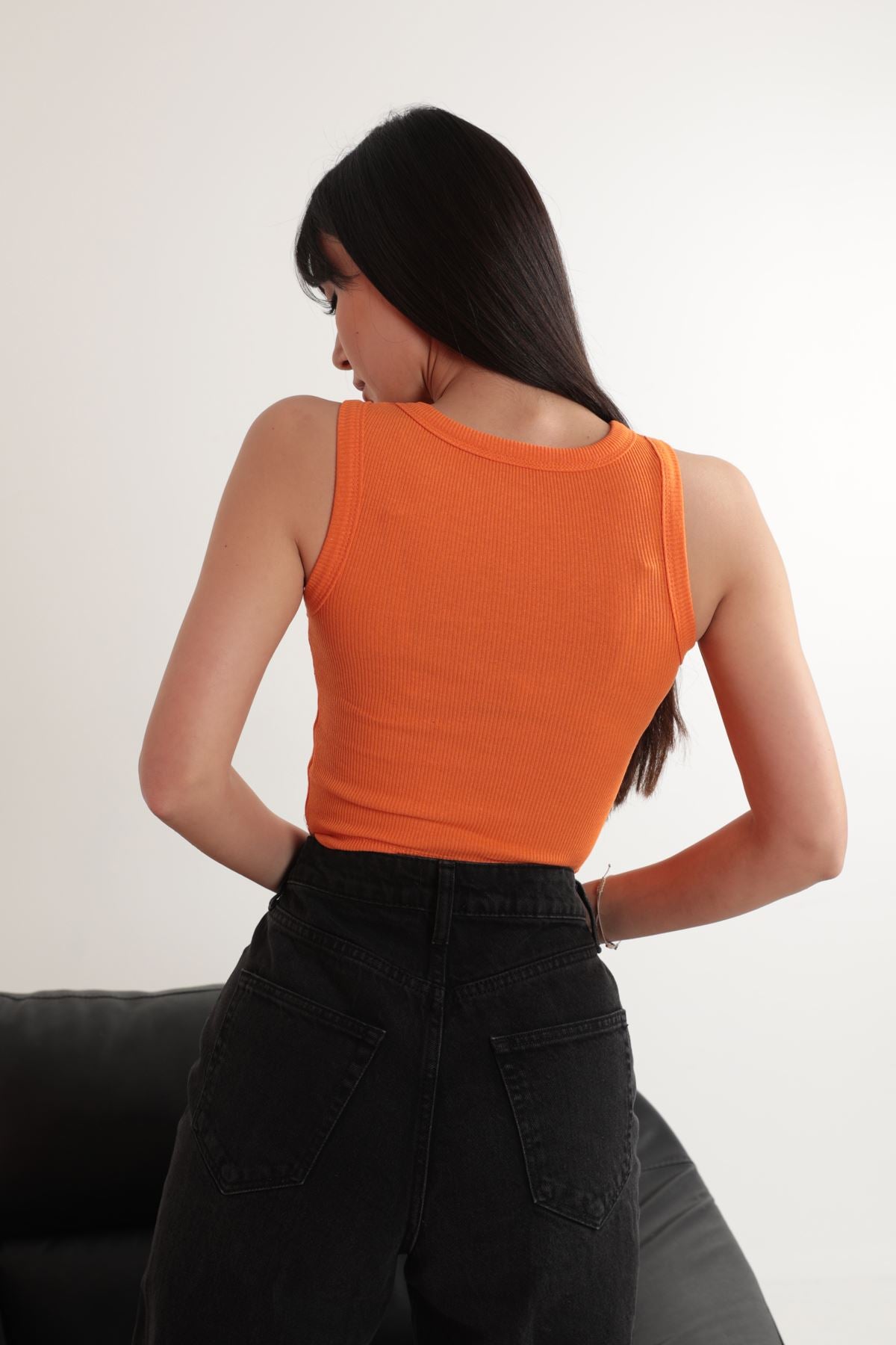 Kaşkorse Kumaş Off Yazılı Kadın Crop-Oranj