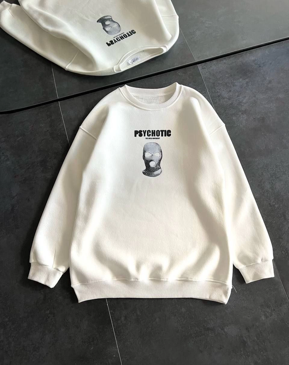 Kadın üç iplik Kışlık Bisiklet Yaka Baskılı SweatShirt - Beyaz