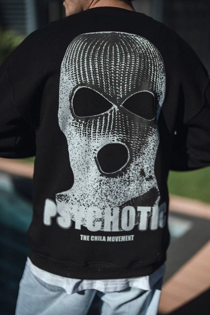 Erkek üç iplik pamuklu Kışlık Bisiklet Yaka Baskılı SweatShirt - Siyah