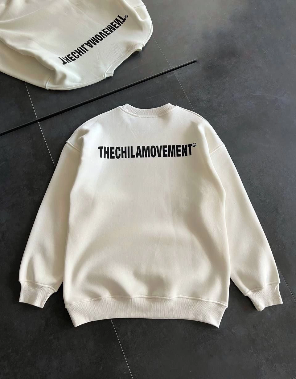 Erkek üç iplik pamuklu Kışlık Bisiklet Yaka Oversize Baskılı SweatShirt - Beyaz