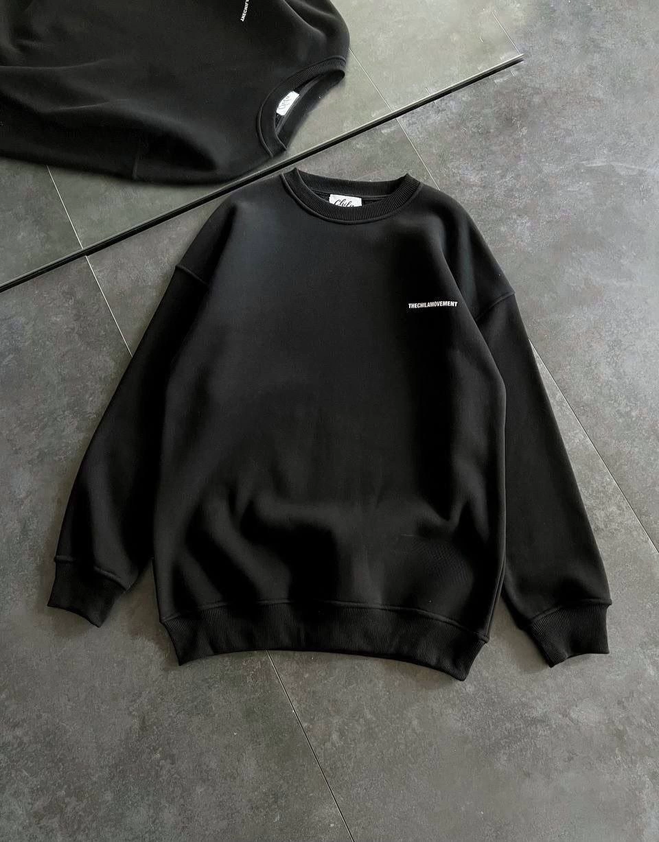 Kadın üç iplik Kışlık Bisiklet Yaka Oversize Baskılı SweatShirt - Siyah