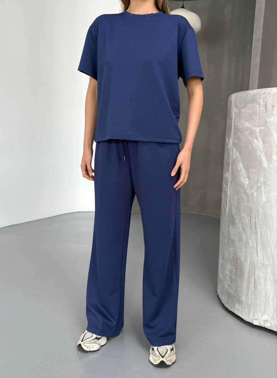 Kadın Osy Modal Yumuşak Dokulu Kumaş Kısa Kollu Bluz Rahat Pantalon ikili Takım- Lacivert