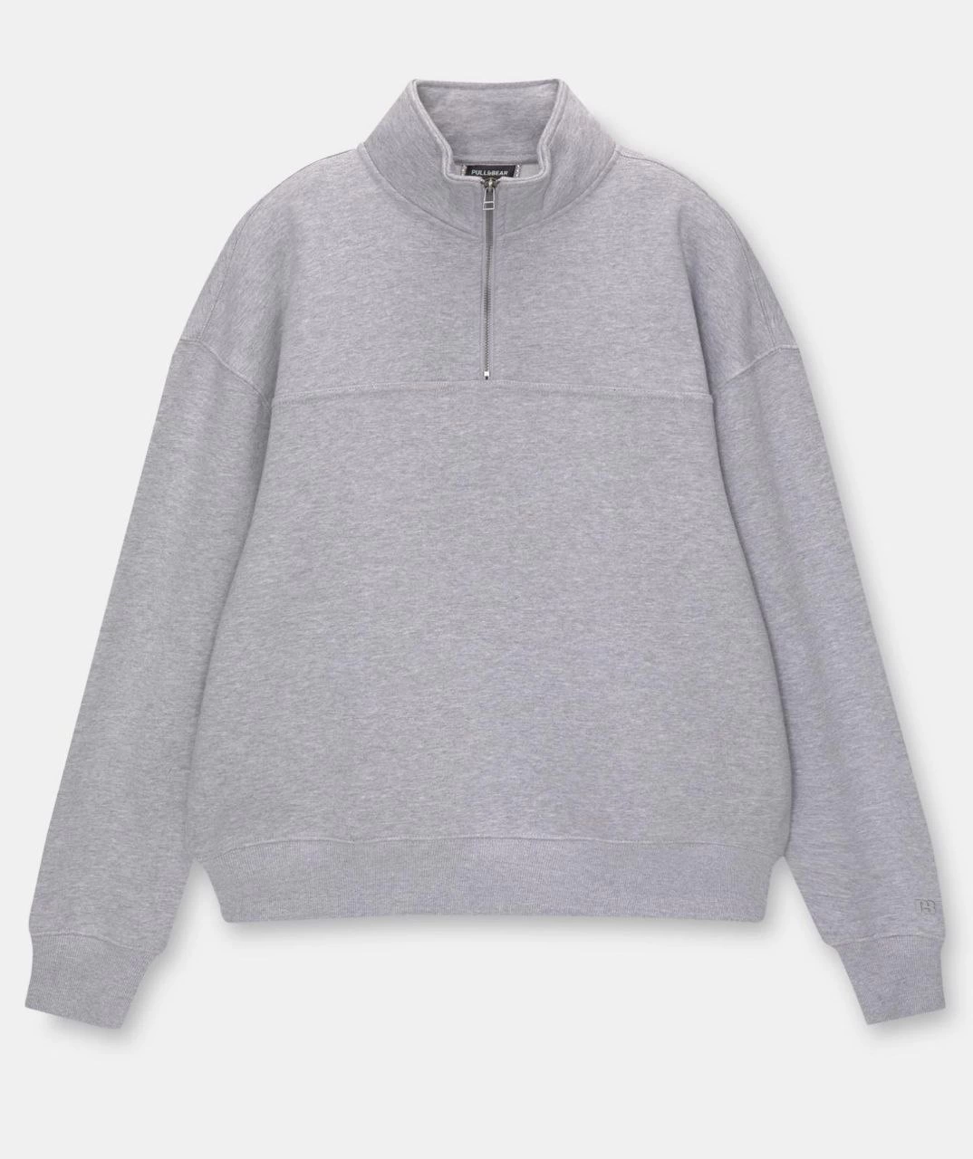 Kadın üç iplik Oversize Yarım Farmuarlı Yakalı Basic SweatShirt - Gri