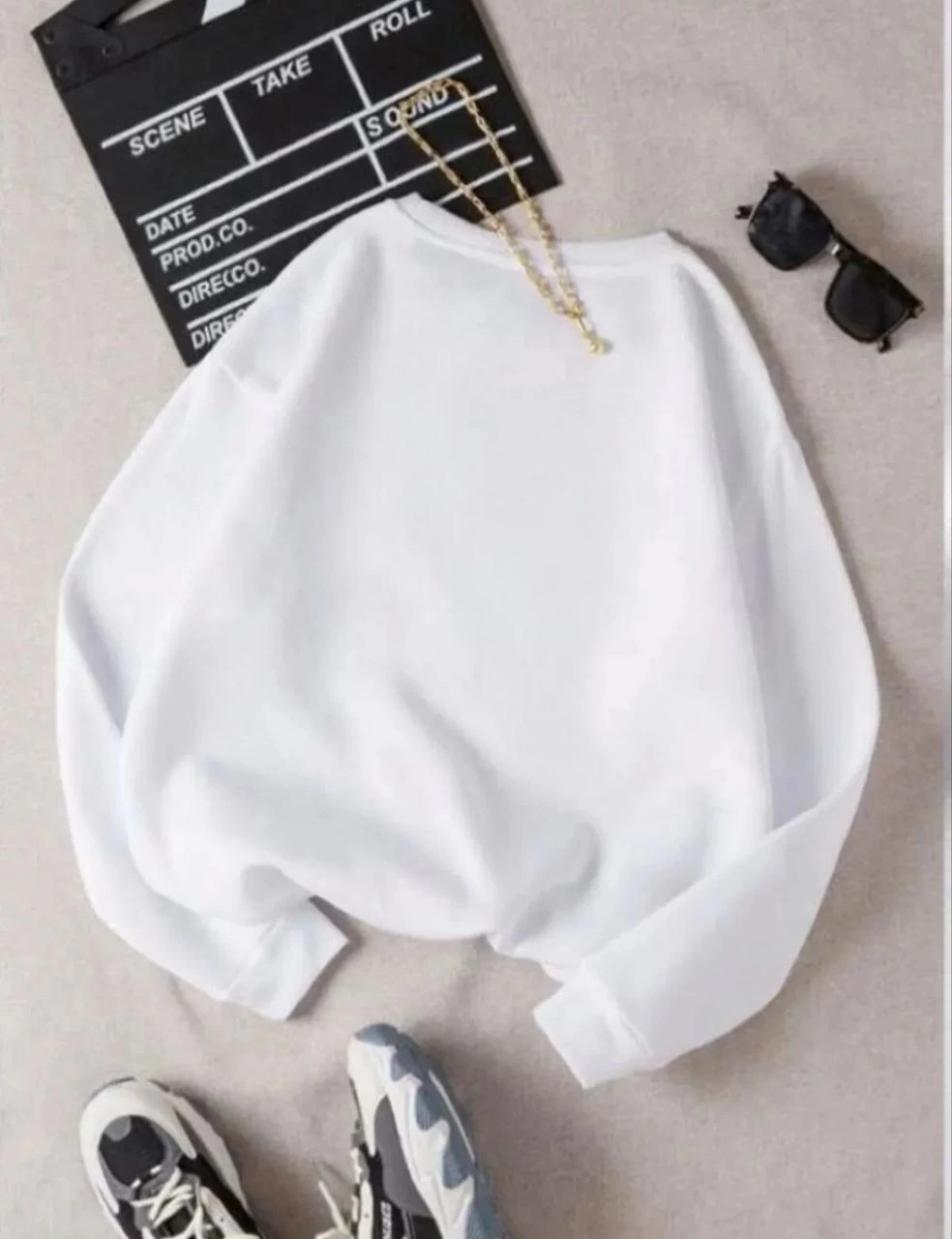 Kadın Üç İplik Pamuklu Biskilet Yaka SweatShirt - Beyaz