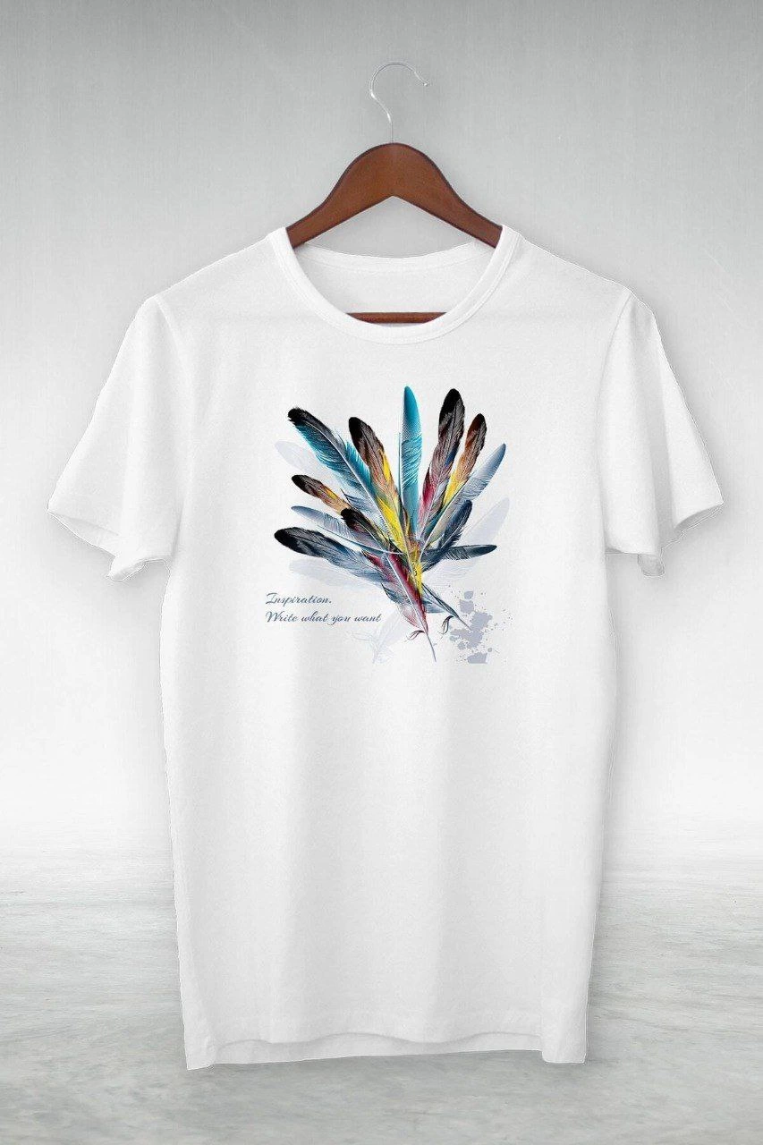Kadın Baskılı T-Shirt Kısa Kol Bisiklet Yaka Ovarsize Rahat Kalıp Tişört - Beyaz