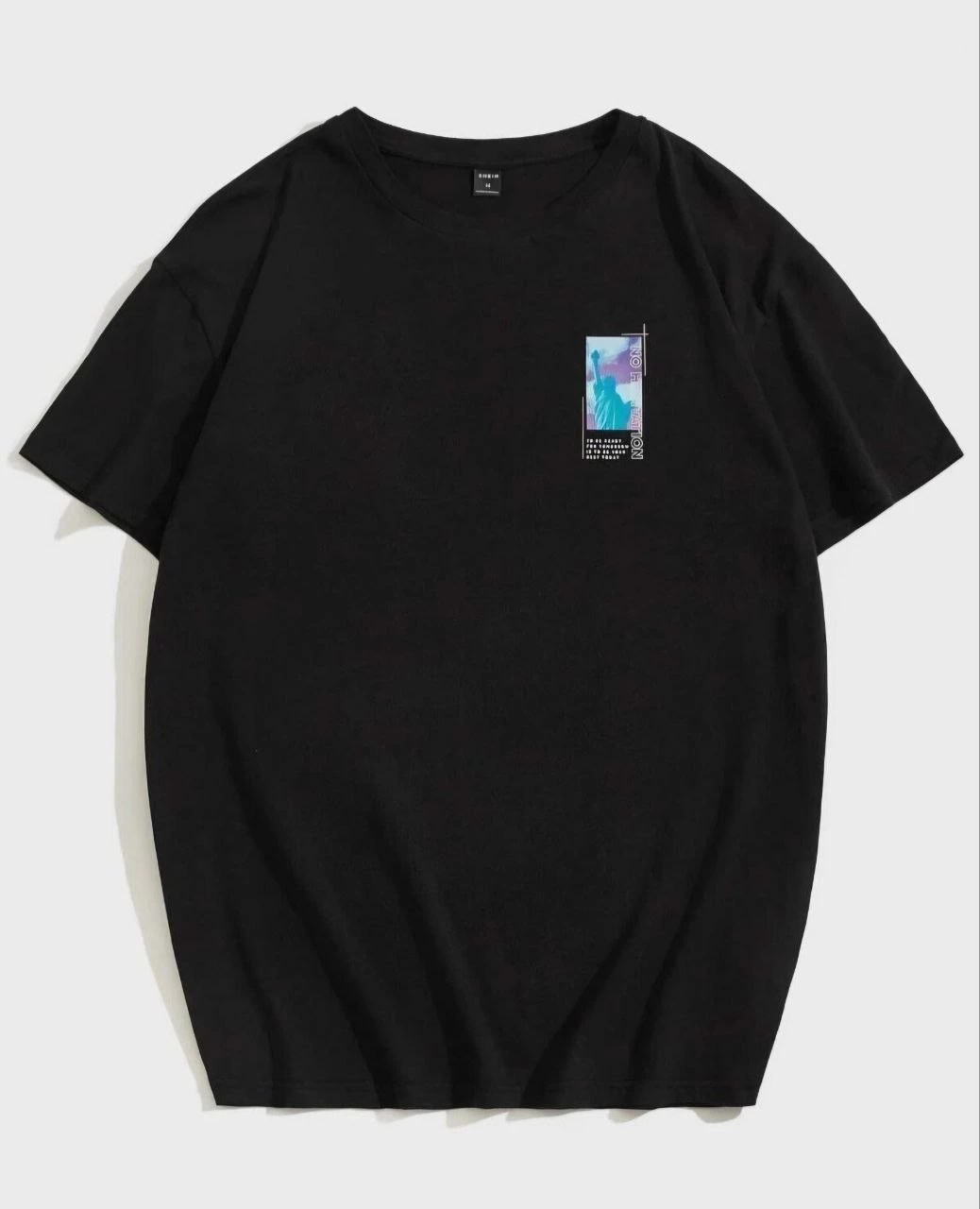 Kadın Baskılı T-Shirt Kısa Kol Bisiklet Yaka Ovarsize Rahat Kalıp Tişört - Siyah