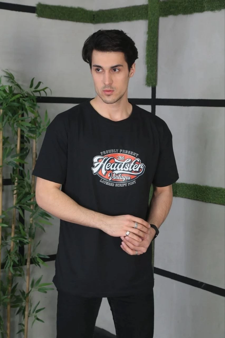 ERKEK Baskılı Oversize T-Shirt - Siyah