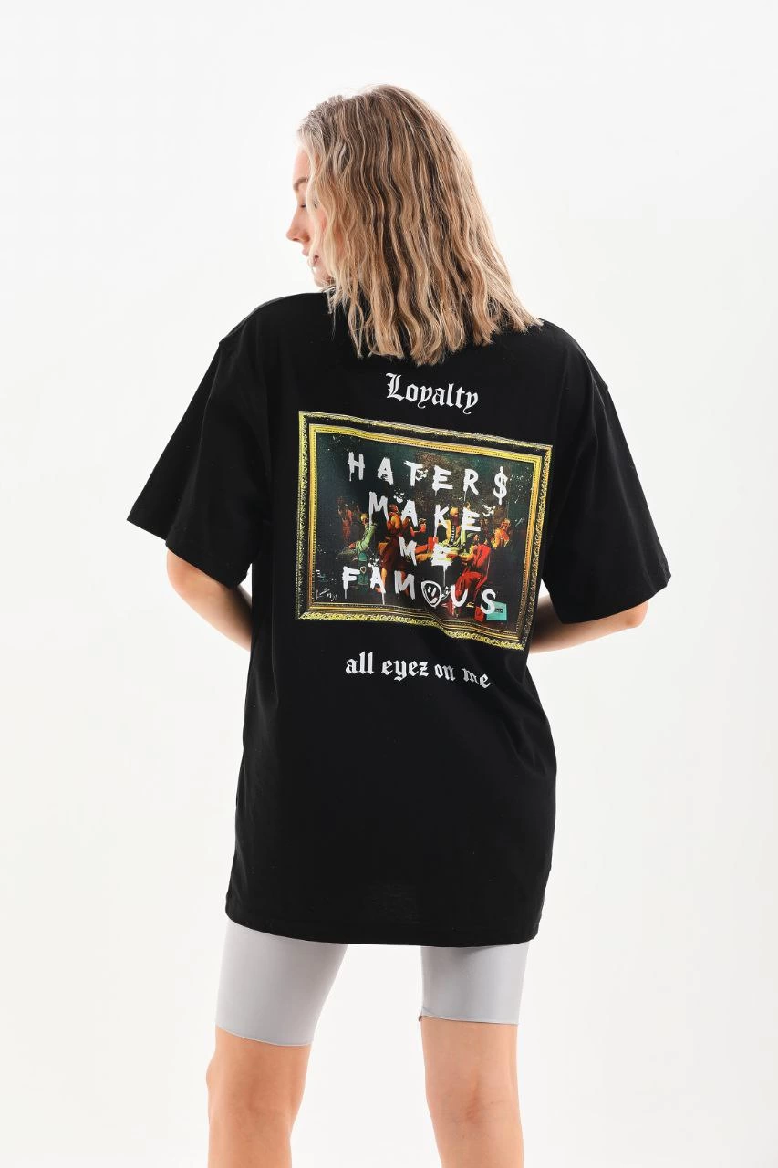 ERKEK Baskılı Oversize Kısa kol T-Shirt - Siyah