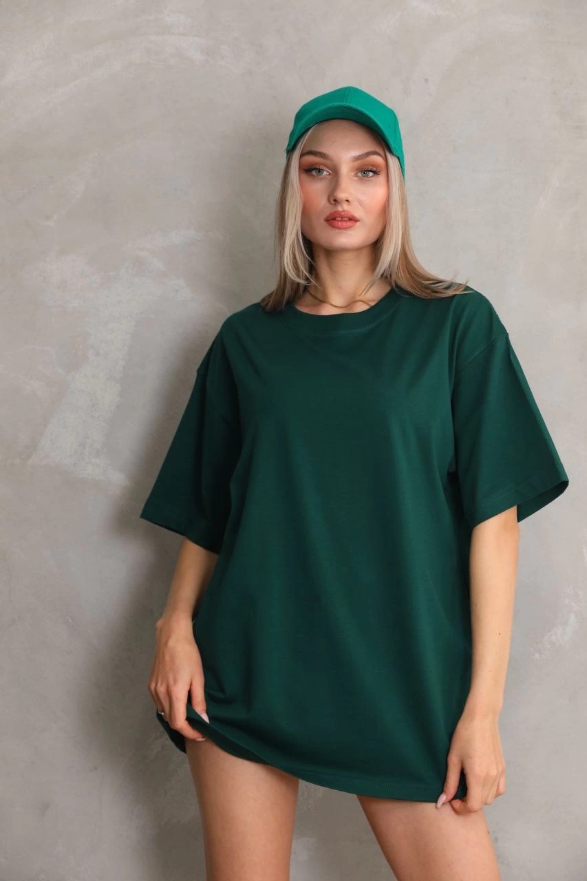 Kadın Düz Kısa kol Penye T-shirt- Yeşil