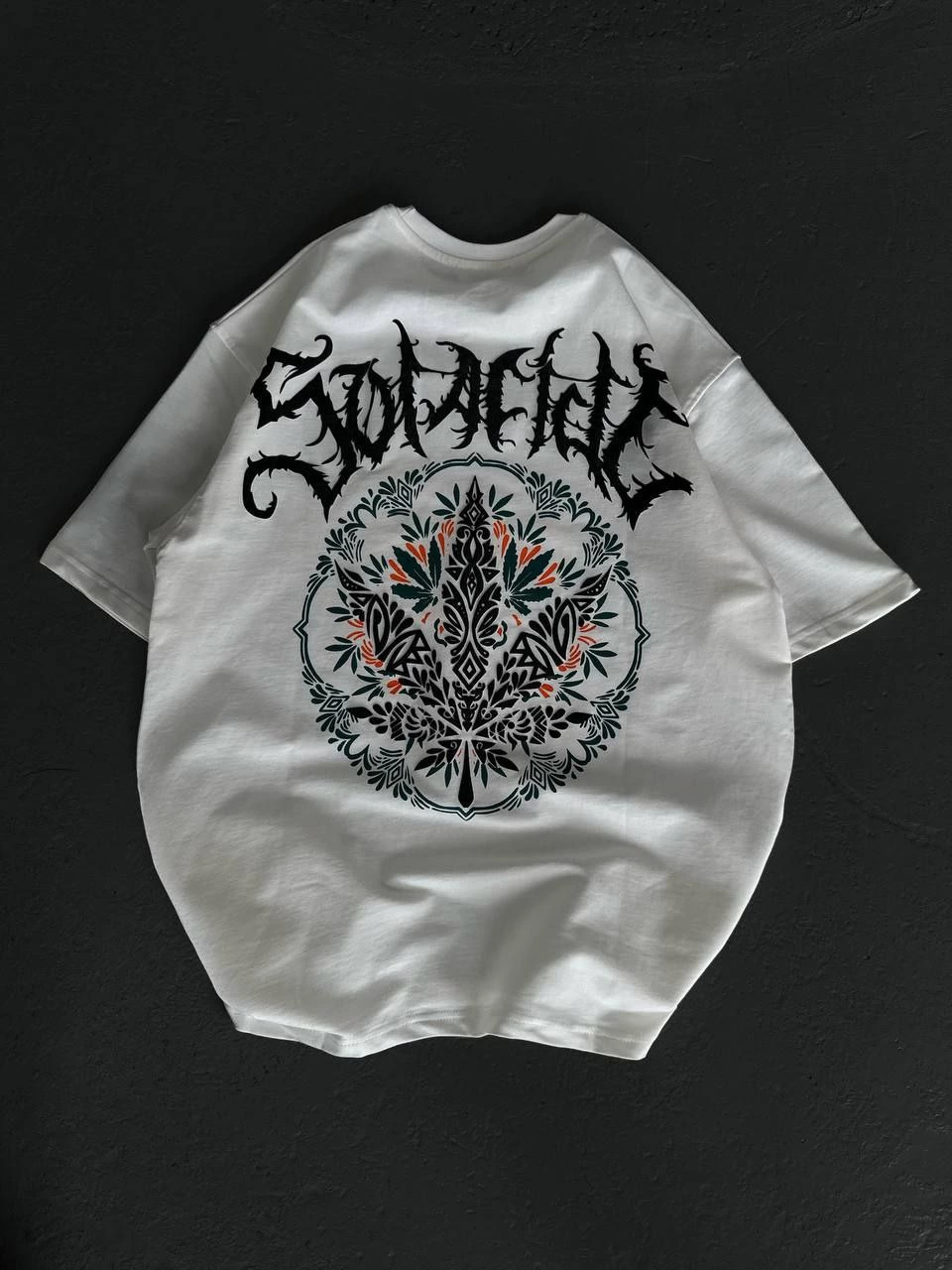 Kadın Baskılı T-Shirt Kısa Kol Bisiklet Yaka Oversize Rahat Kalıp Günlük Tişört - Beyaz