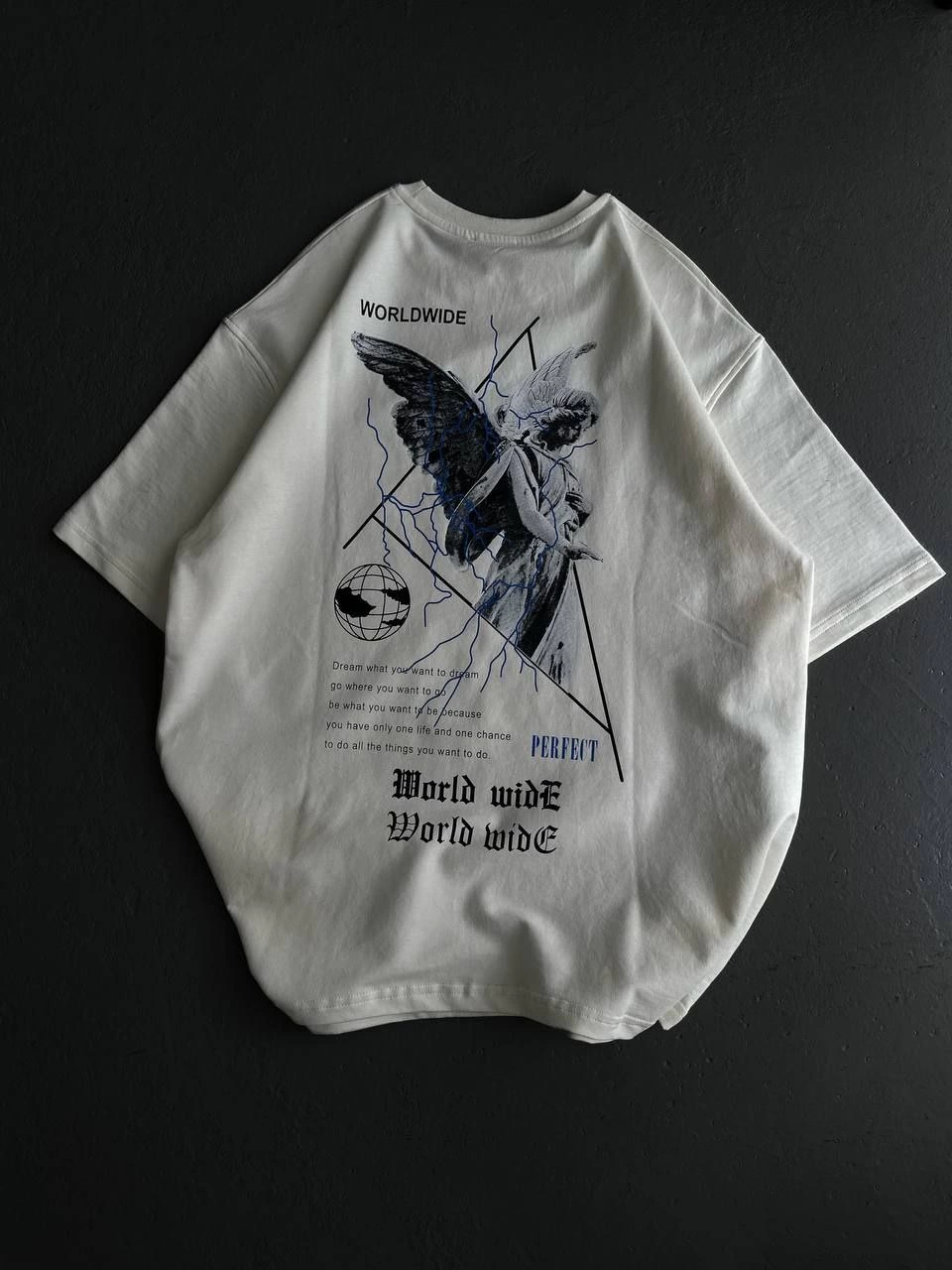 Kadın Baskılı T-Shirt Kısa Kol Bisiklet Yaka Oversize Rahat Kalıp Günlük Tişört - Beyaz