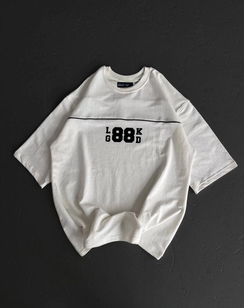 Kadın Baskılı T-Shirt Kısa Kol Bisiklet Yaka Oversize Rahat Kalıp Günlük Tişört - Beyaz