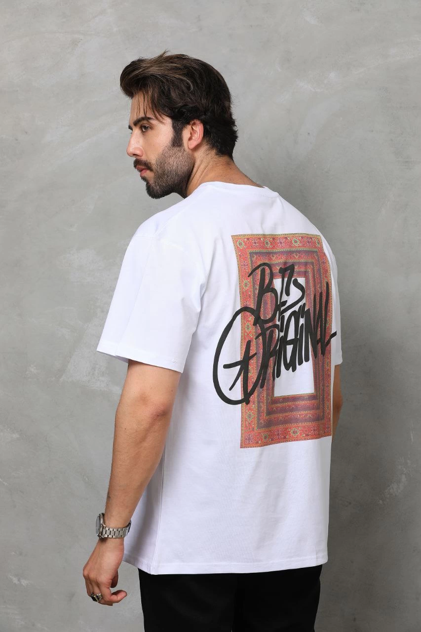 Erkek Baskılı T-Shirt Kısa Kol Bisiklet Yaka Regular Fit Rahat Kalıp Tişört - Beyaz