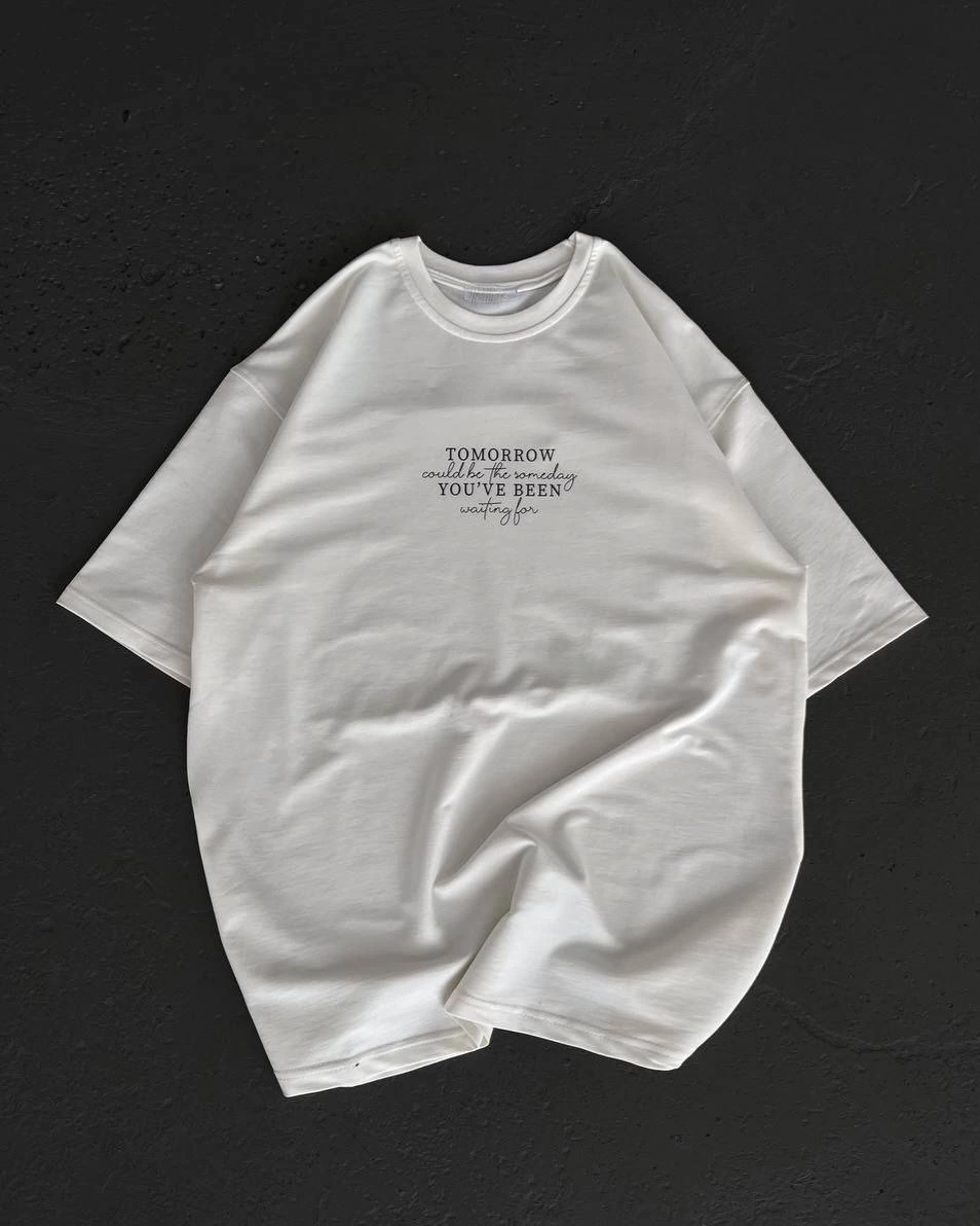 Kadın Baskılı T-Shirt Kısa Kol Bisiklet Yaka Oversize Rahat Kalıp Günlük Tişört - Beyaz