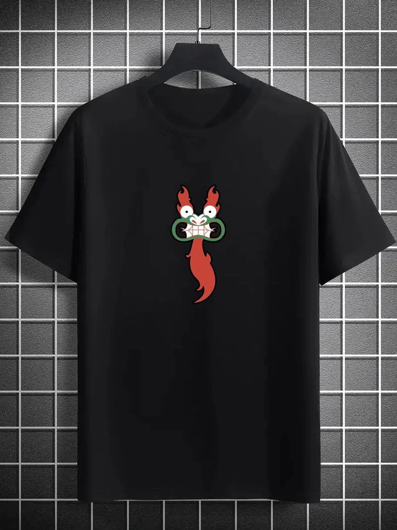 Erkek Baskılı T-Shirt Kısa Kol Bisiklet Yaka Regular Fit Rahat Kalıp Günlük Tişört- Siyah
